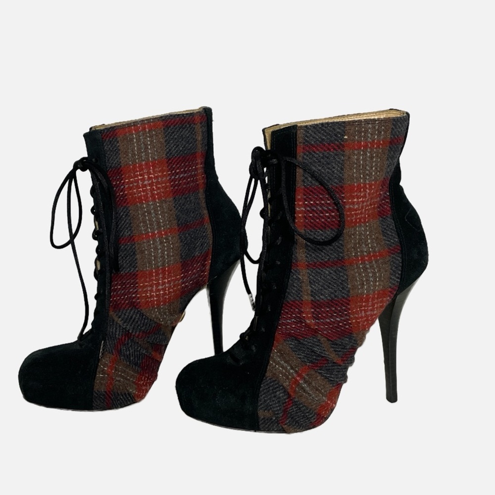 L.A.M.B. By Gwen Stefani No Doubt Wool Plaid Suede Lace Up Booties Size 7